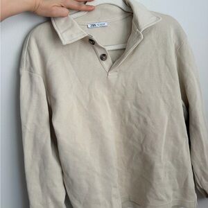 Zara Beige Ribbed Polo Shirt
